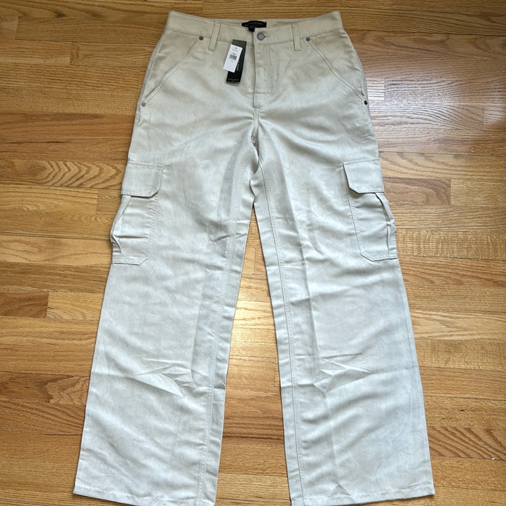 Mid Rise Suede Cargo Pants